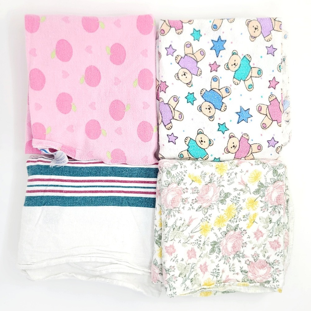 VALUE BUNDLE Vintage Baby Receiving Blankets Lot 4 Cotton Flannel Gerber Medline
